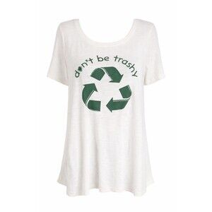 New Style & Co Graphic Tee Medium Cream Green "Don't Be Trashy" Scoop Neck Shirt